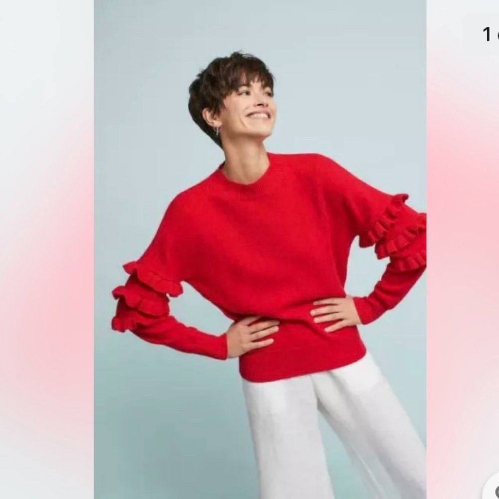 Anthropologie Tiered Ruffled Pullover Sweater by Line & Dot Sz SP